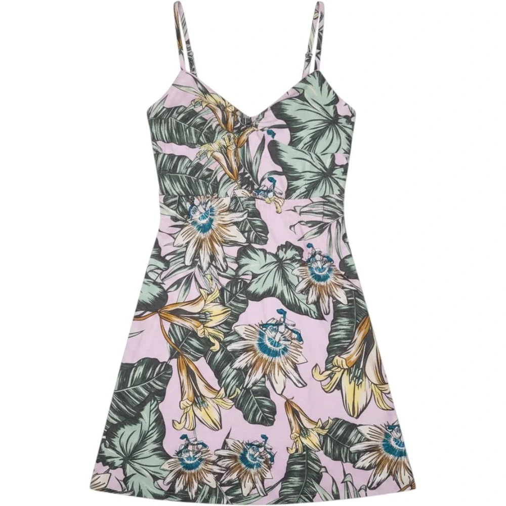J.Crew Printed Poplin Cami Dress Tropical Floral Pink XS Sweetheart Neckline